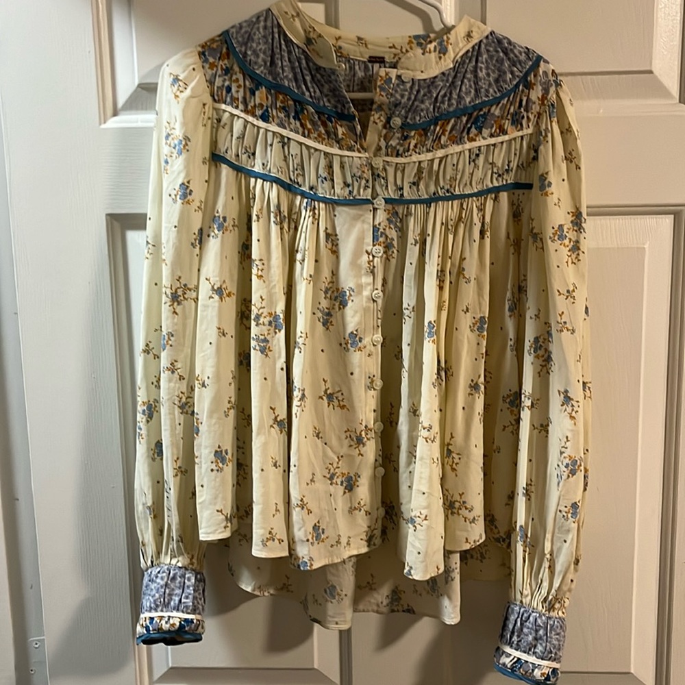 Free people floral blouse with sleeve detail and buttons